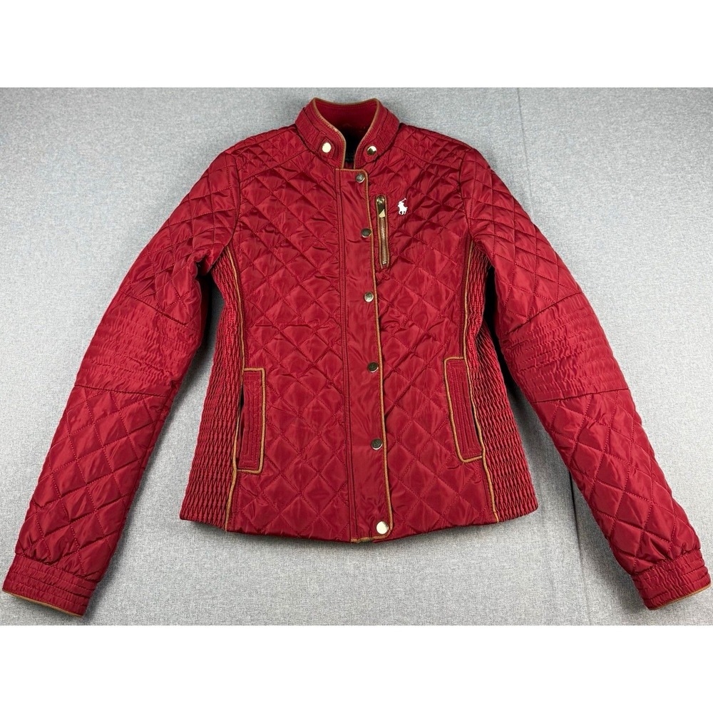 Polo Ralph Lauren Womens L Red Quilted Moto Jacket Faux Fur Lined Riding